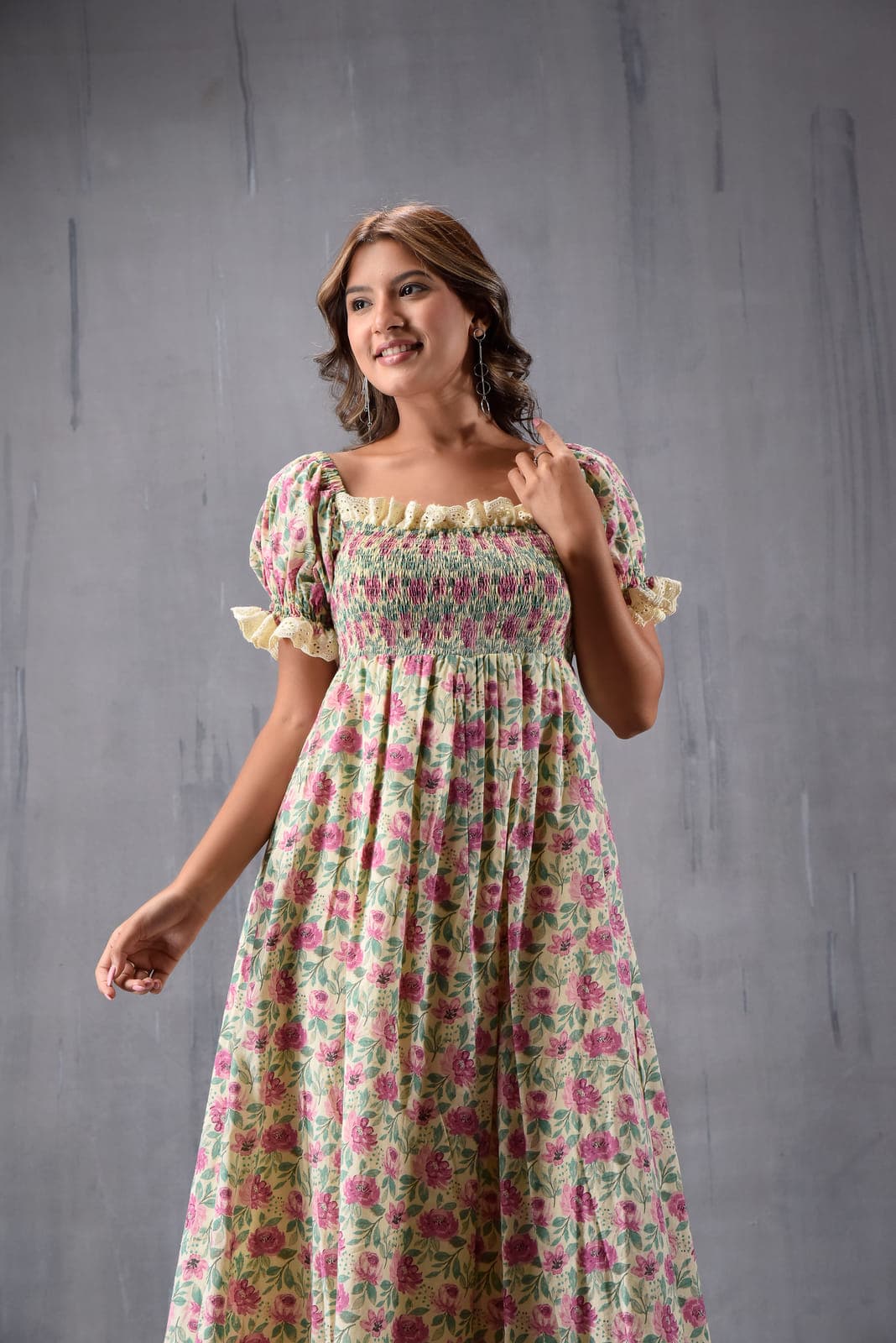 Romantic Printed Puff Sleeve Dress