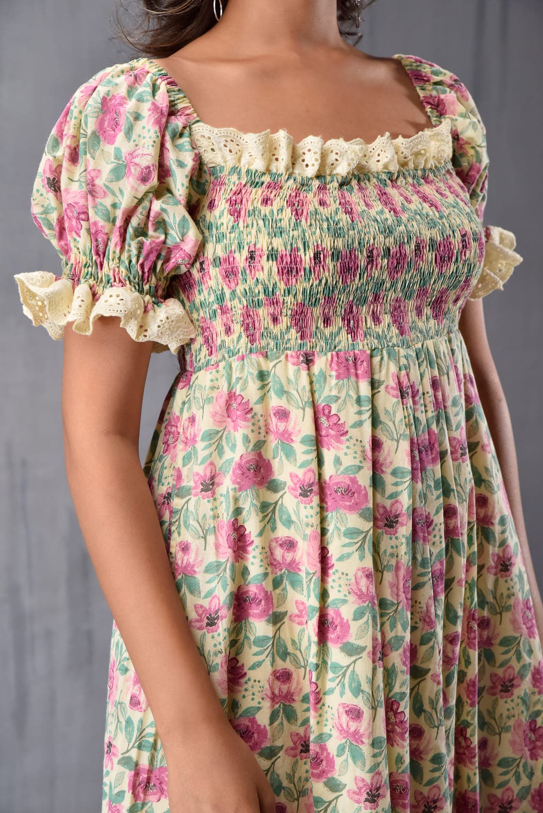 Romantic Printed Puff Sleeve Dress