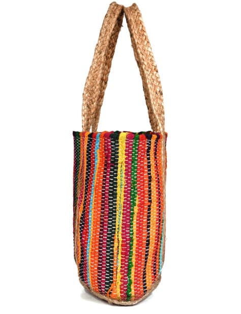 Multi Orange Cotton Jute Beach Bag
