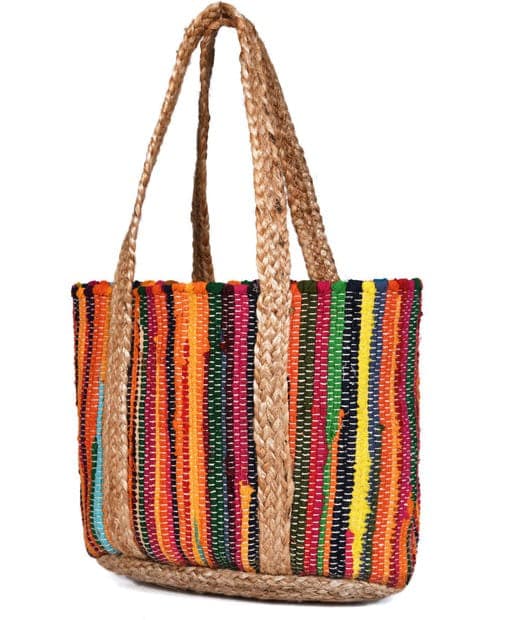 Multi Orange Cotton Jute Beach Bag