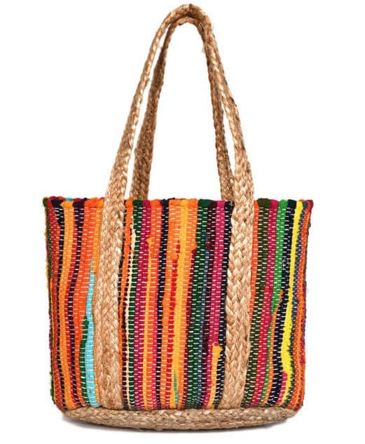 Multi Orange Cotton Jute Beach Bag