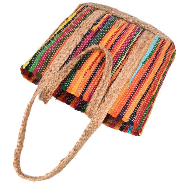 Multi Orange Cotton Jute Beach Bag