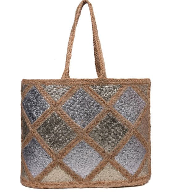 Rhombus Design Jute Beach Bag