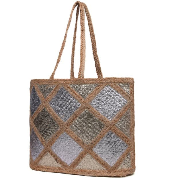 Rhombus Design Jute Beach Bag