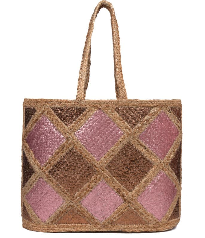 Rhombus Design Jute Beach Bag