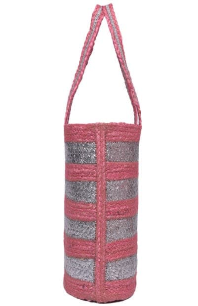 Stripe Foil Work Jute Beach Bag