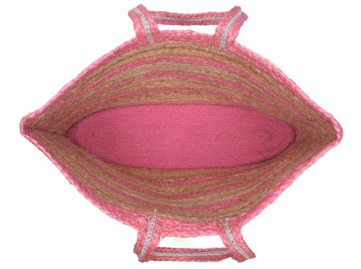 Stripe Foil Work Jute Beach Bag