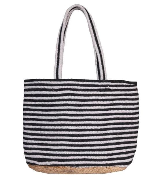 White Black Stripe Beach Bag