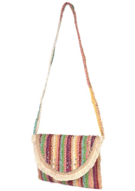 Decorative Colorful Stripe Jute Clutch
