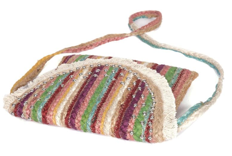 Decorative Colorful Stripe Jute Clutch