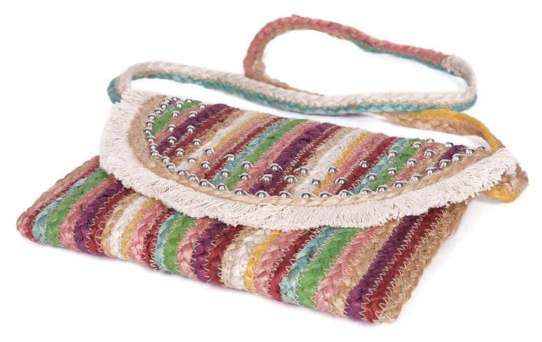 Decorative Colorful Stripe Jute Clutch