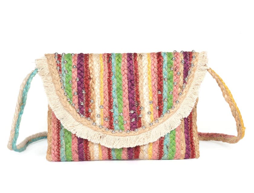 Decorative Colorful Stripe Jute Clutch