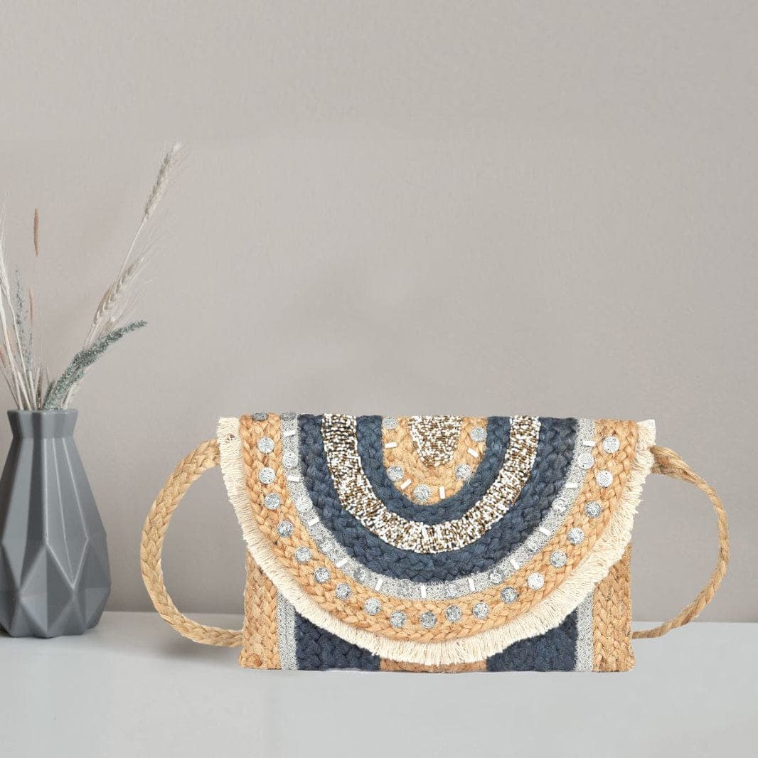 Bead Work Finish Jute Clutch