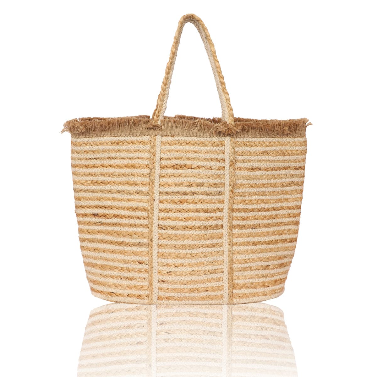 JUTE TOTE  BAG WITH FRINGES ON TOP