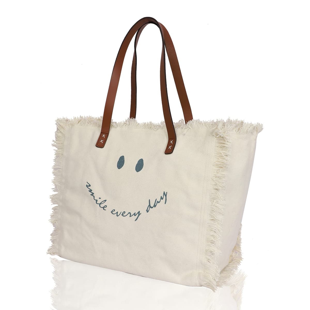 Smile Everyday Print Canvas Beach Bag