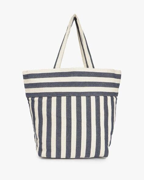 BLUE STRIPE TOTE BAG WITH TASSELS