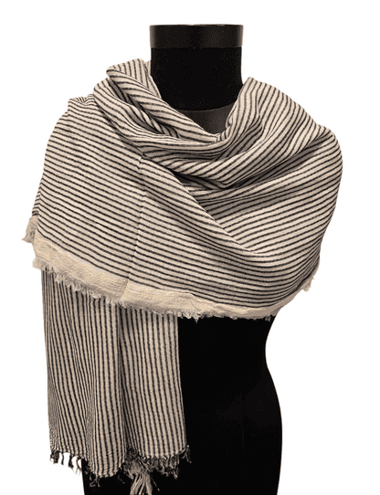 Black white stripe cotton scarf