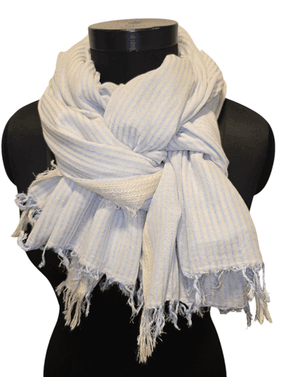 Misty blue white stripe cotton scarf