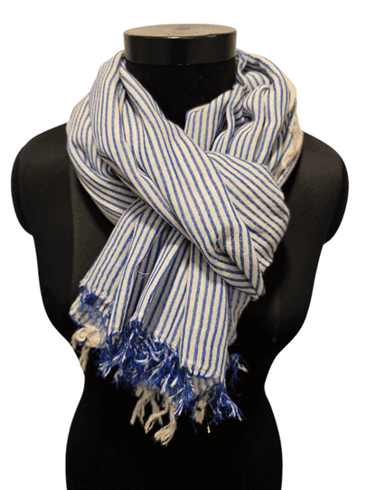 Blue white stripe cotton scarf
