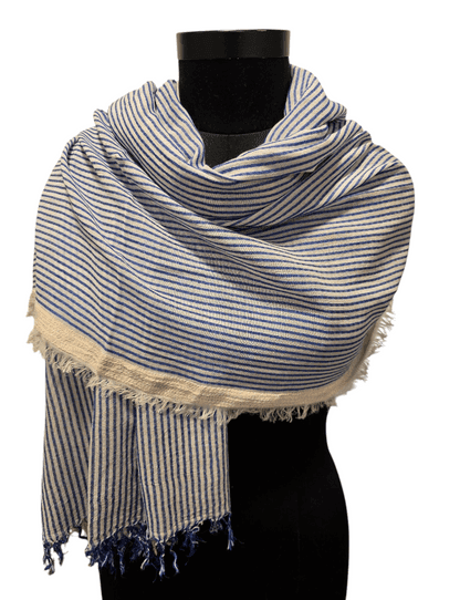 Blue white stripe cotton scarf