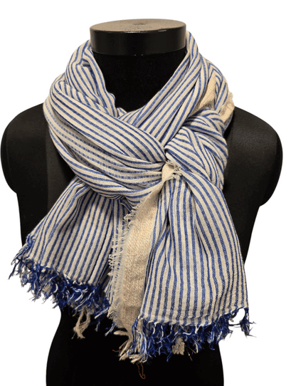 Blue white stripe cotton scarf