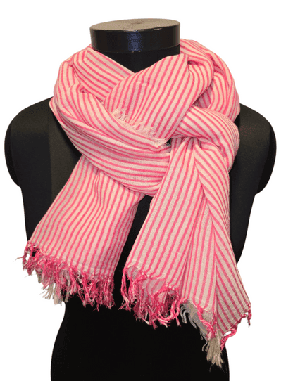 Pink white stripe cotton scarf
