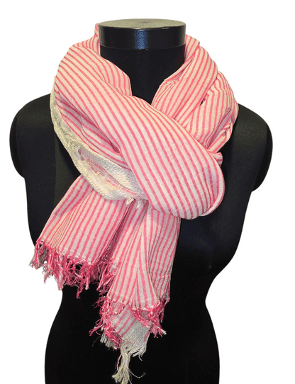Pink white stripe cotton scarf