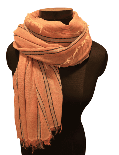 Peach with blue stripe cotton scarf