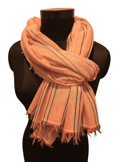 Peach with blue stripe cotton scarf