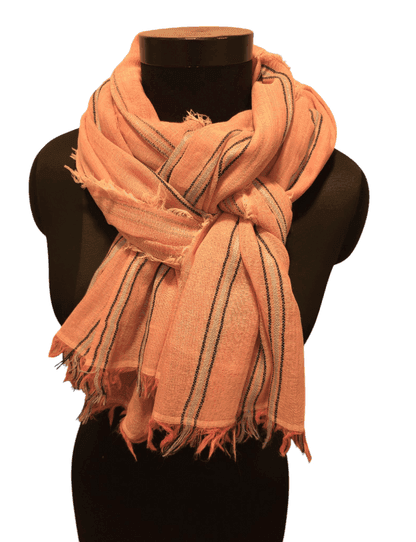Peach with blue stripe cotton scarf