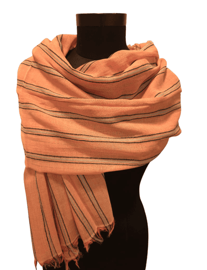 Peach with blue stripe cotton scarf