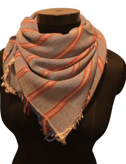 Red peach stripe golden blue cotton scarf