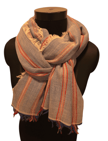 Red peach stripe golden blue cotton scarf