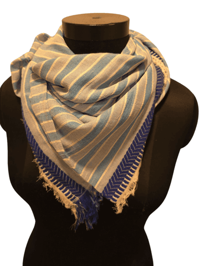 Light blue gold stripe cotton scarf