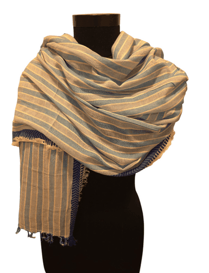 Light blue gold stripe cotton scarf