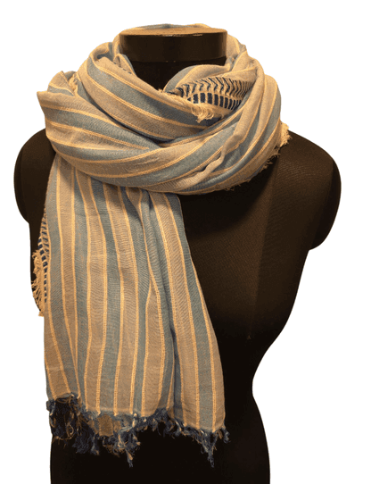 Light blue gold stripe cotton scarf