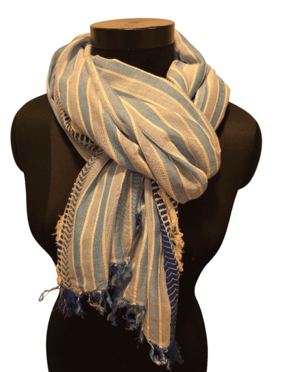 Light blue gold stripe cotton scarf