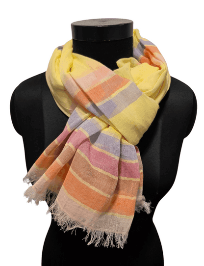 Yellow with multicolor stripe cotton scarf