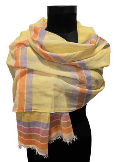 Yellow with multicolor stripe cotton scarf