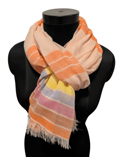 Peach with multicolor stripe cotton scarf