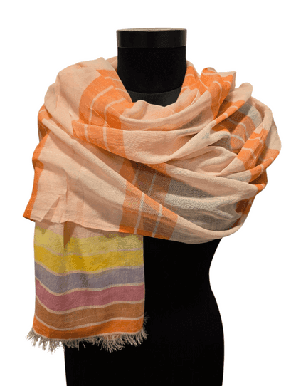 Peach with multicolor stripe cotton scarf