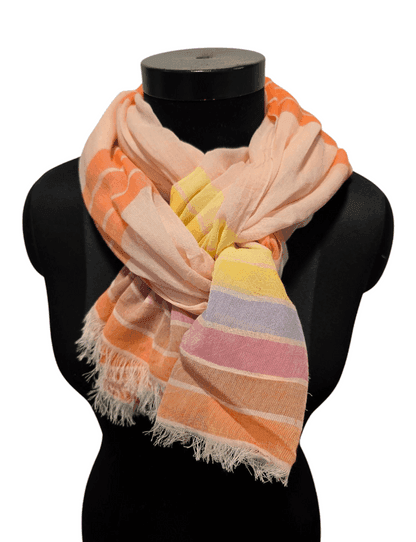Peach with multicolor stripe cotton scarf