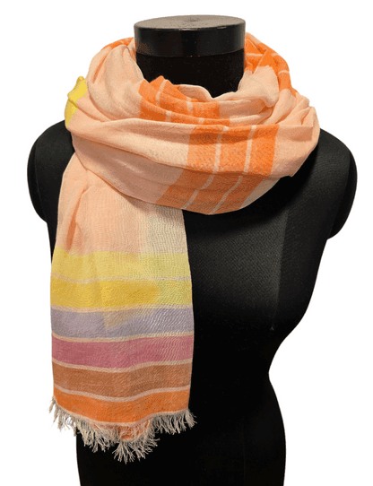 Peach with multicolor stripe cotton scarf