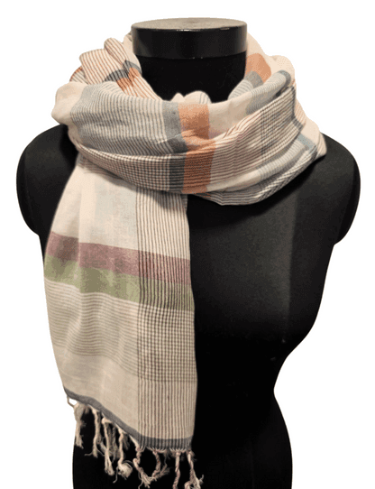 Brown multi checked pattern cotton scarf