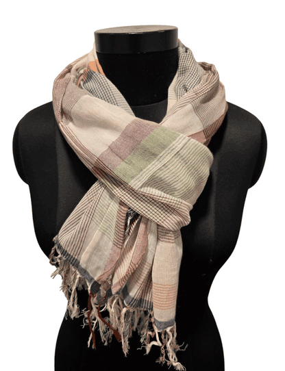 Brown multi checked pattern cotton scarf