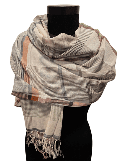 Brown multi checked pattern cotton scarf