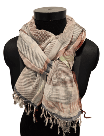 Brown multi checked pattern cotton scarf