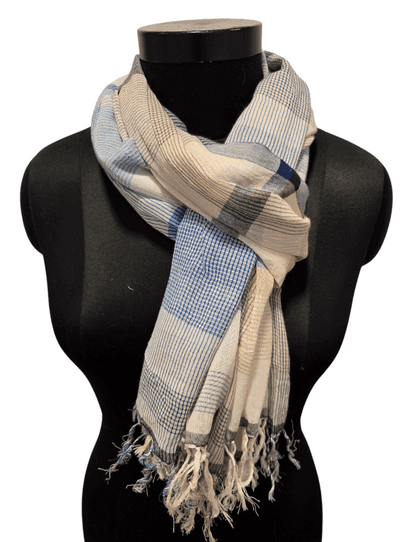 Blue multi checked pattern cotton scarf