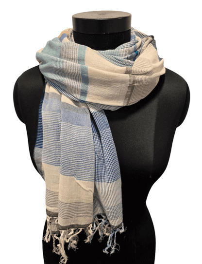 Blue multi checked pattern cotton scarf
