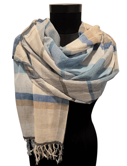 Blue multi checked pattern cotton scarf